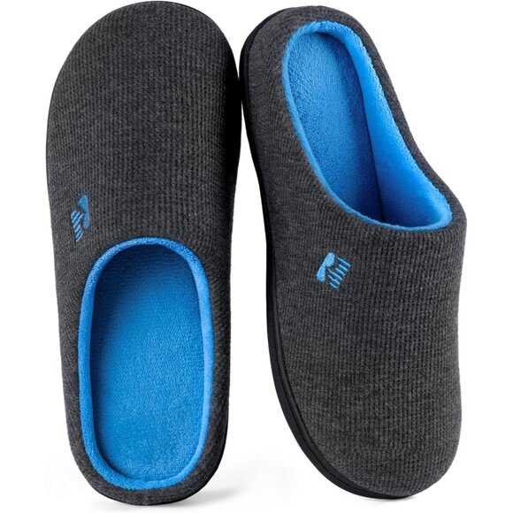 Women Dark Gray-Blue Two-Tone Memory Foam Slipper Closed-Toe Indoor House Shoes - Picture 3 of 8